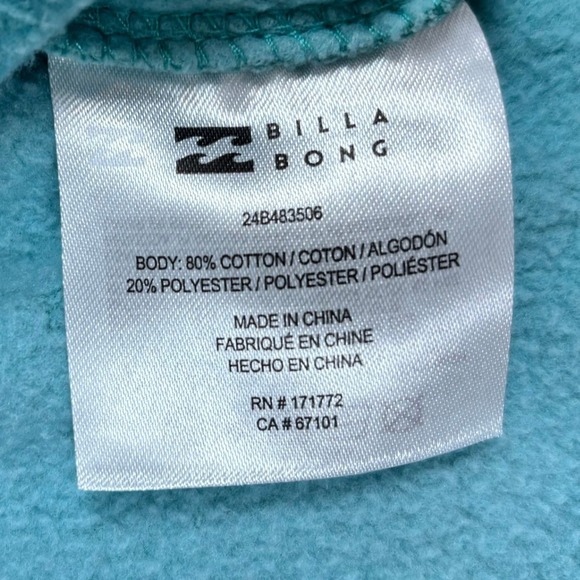Billabong Hula Bluebird Turquoise Half Zip Fleece Pullover Sweatshirt Medium NWT - Picture 7 of 9